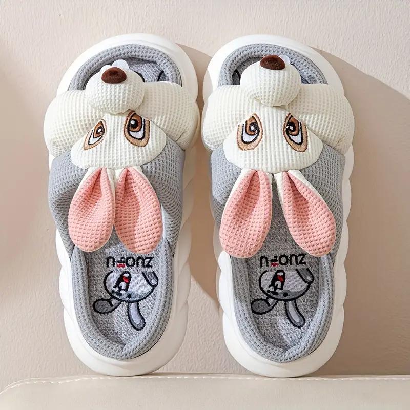 Женские тапочки с декором кролика, удобные туфли без шнуровки с круглым носком, милые женские тапочки