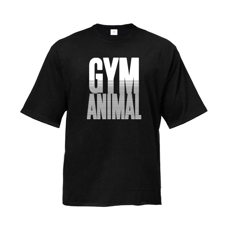 Muscleguys Спортивные футболки с принтом животных для мужчин, оверсайз, со спущенными плечами, с рукавом до локтя, летняя, быстросохнущая сетчатая одежда, фитнес, свободная футболка