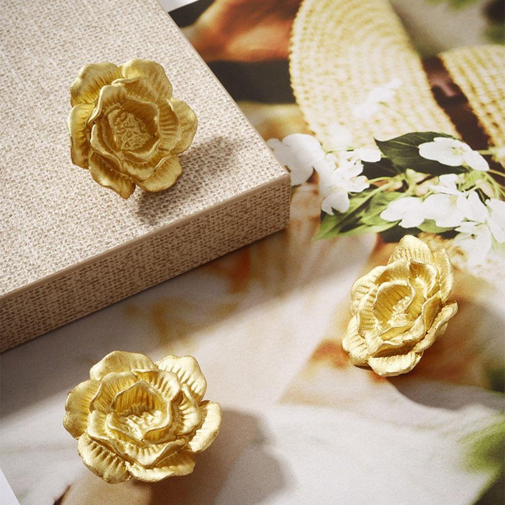 Brass Vintage Flower Pull Handle Camellia Flower Floral Shaped Knobs  Wardrobe Handles