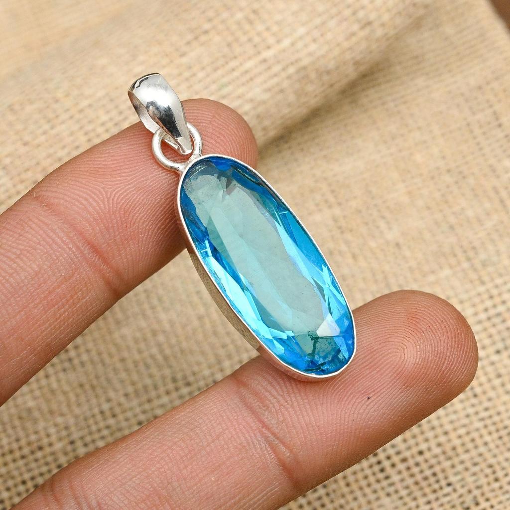 Великолепный синий топаз, драгоценный камень, подвеска из стерлингового серебра 925 пробы ручной работы для свадебного подарка