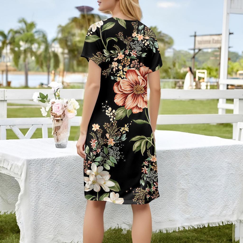Женское модное повседневное короткое платье с принтом и V-образным вырезом с коротким рукавом
