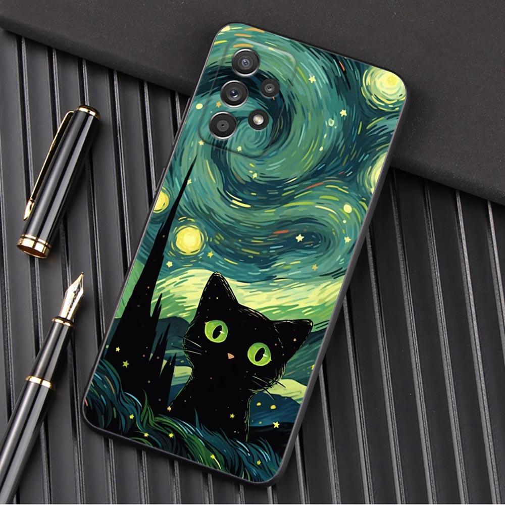 Чехол для телефона 'Звездное небо с кошкой' для Samsung Galaxy A57 A56 A37 A55 A36 A26 A54 A52 A35 A34 A25 A17 A16 A15 A07 A06 Мягкий чехол