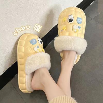 Новые водонепроницаемые хлопковые тапочки в мультяшном стиле для женщин, мохнатые тапочки на толстой подошве, милые и пушистые хлопковые туфли с носками для мужчин