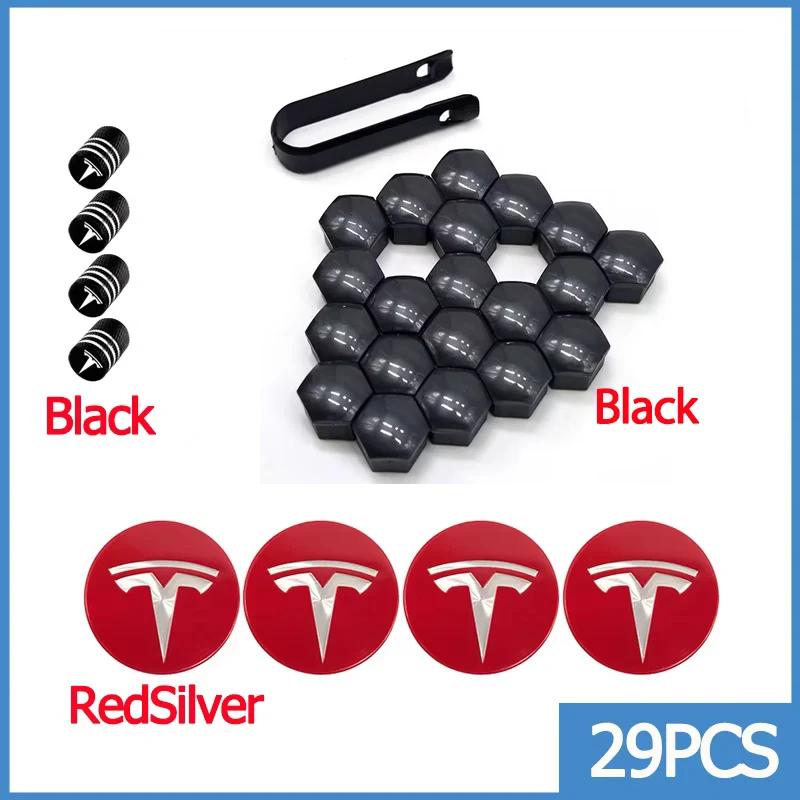 Wheel Center Hub Caps for Tesla Model 3 Y S X 25pcs 29pcs Car Valve Cap Tire Lug Nut Protective Covers Modified Decoration