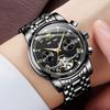 OLEVS наручные часы стильные черные автоматические водонепроницаемые дата светящиеся деловые часы-скелетоны популярный бренд мужские