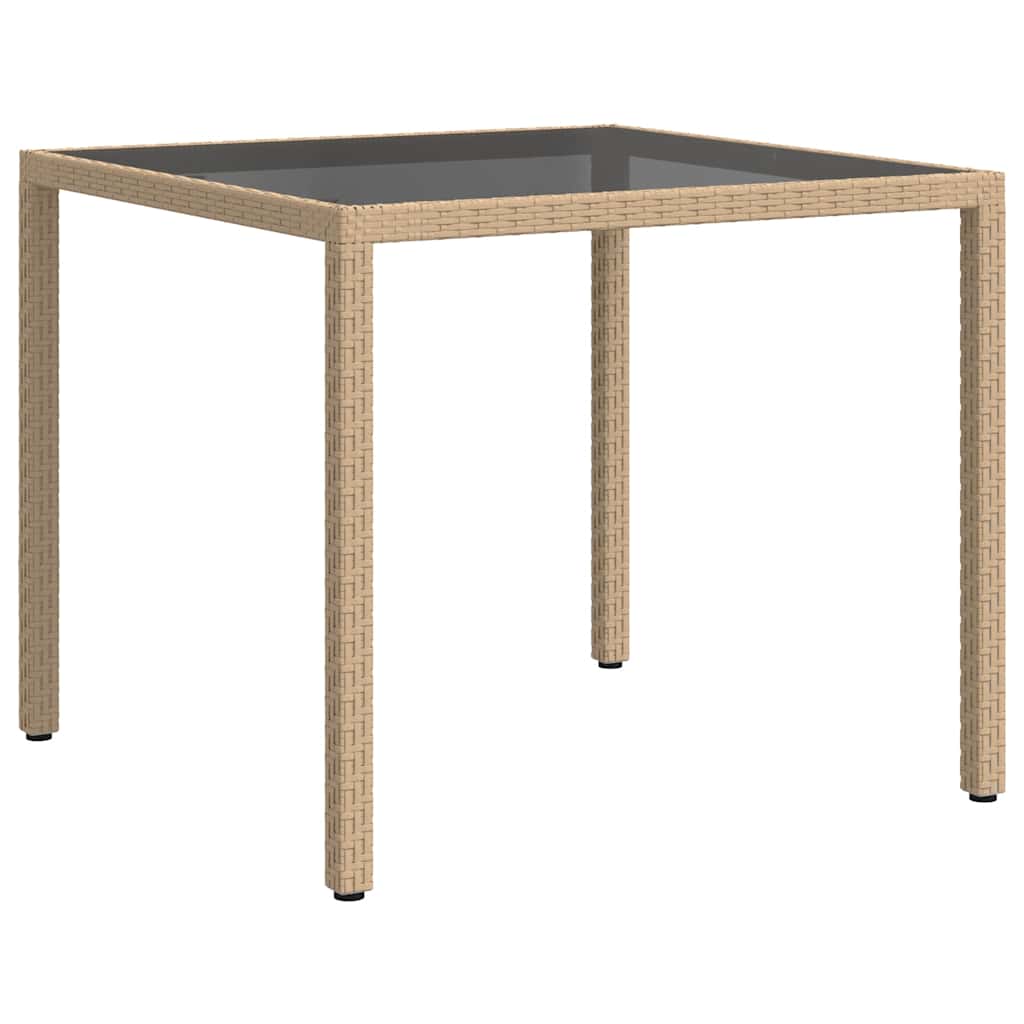 vidaXL Gartentisch 90x90x75 cm Gehärtetes Glas Poly Rattan Beige