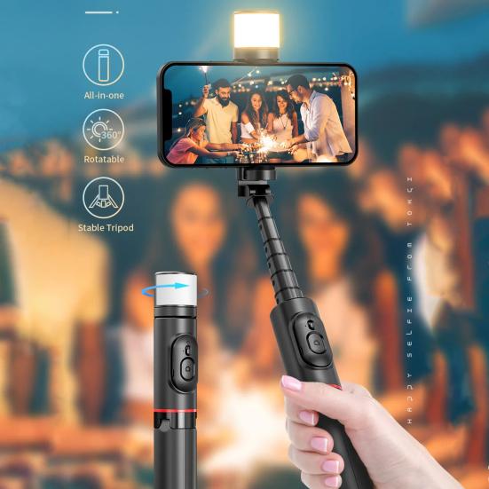 Палка для селфи Штатив с заполняющей подсветкой Телескопическая многофункциональная встроенная скрытая конструкция Вращающаяся на 360 градусов палка для селфи