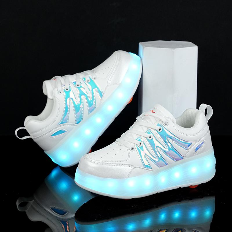 Четырехколесные детские туфли Heely с колесами, спортивная обувь с зарядкой через USB, светодиодная спортивная обувь для девочек, роликовые коньки