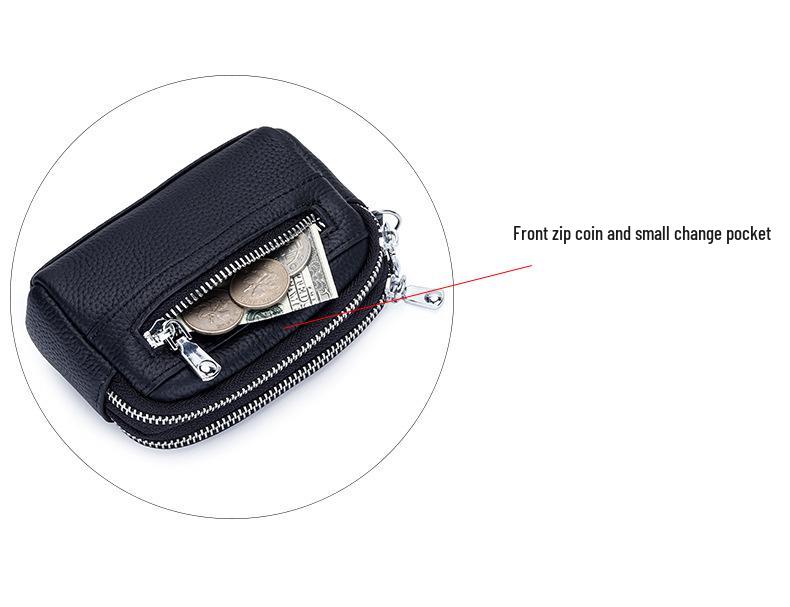 Женский мини-клатч: Кошелек для монет из натуральной кожи с двойной молнией и большой вместимостью - Первый слой коровьей кожи