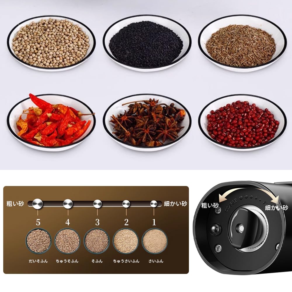 Электрическая мельница для перца и соли с регулировкой степени помола и светодиодной подсветкой. Аккумуляторная батарея. Нержавеющая сталь. Черная, белая, розовая. Мельница для морской соли с одним нажатием кнопки. Мельница с функцией подсветки.