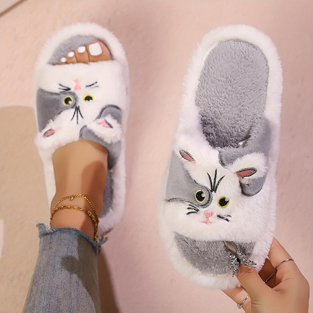 Women's Faux Fur Open-Toe Slippers, Lightweight and Portable Unisex Slip-Ons for All Seasons