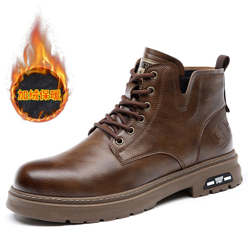 Мужская обувь зима новая британский стиль ретро кожаные ботинки мужские высокие кожаные теплые и бархатные повседневные рабочие ботинки Мартин