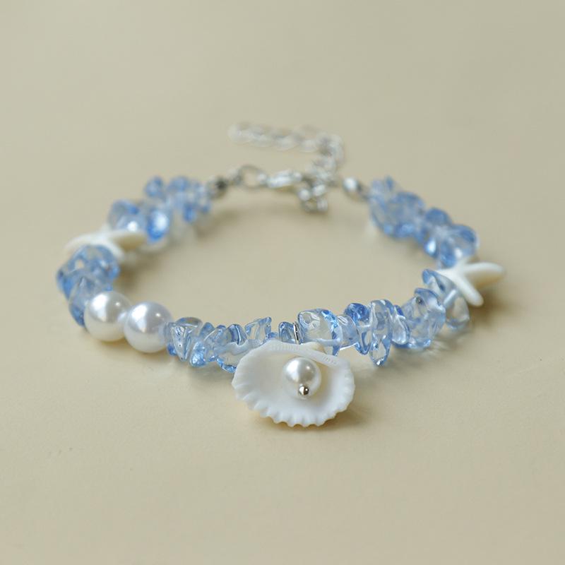 Handmade Seashell & Crushed Stone Bracelet with Lobster Clasp - Perfect Summer Travel Souvenir