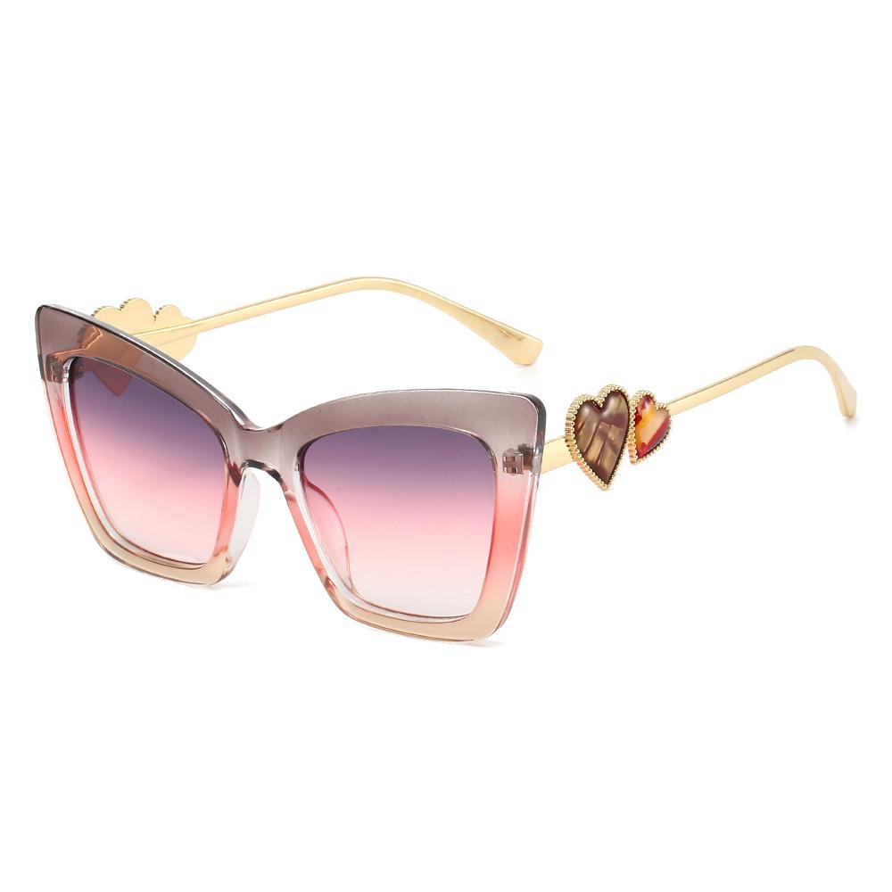 New fashion double heart cat eye large frame sunglasses ins personalized casual versatile outdoor UV protection sunglasses tide