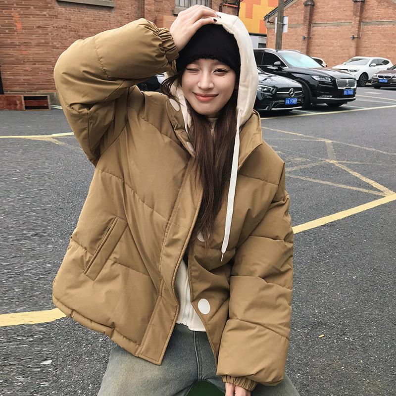 Fake two-piece down cotton-padded jacket, new women's thickened short winter ins loose cotton-padded jacket, cotton-padded jacket.