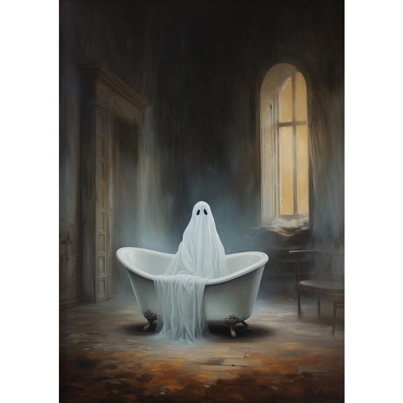 Призрак на унитазе, читающий газету, Постер, Мрачная викторианская картина на холсте, Веселое жуткое настенное искусство, Декор для комнаты, дома, стены