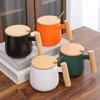 Ceramic Mug Set With Wooden Handle (cup + Lid + Spoon)