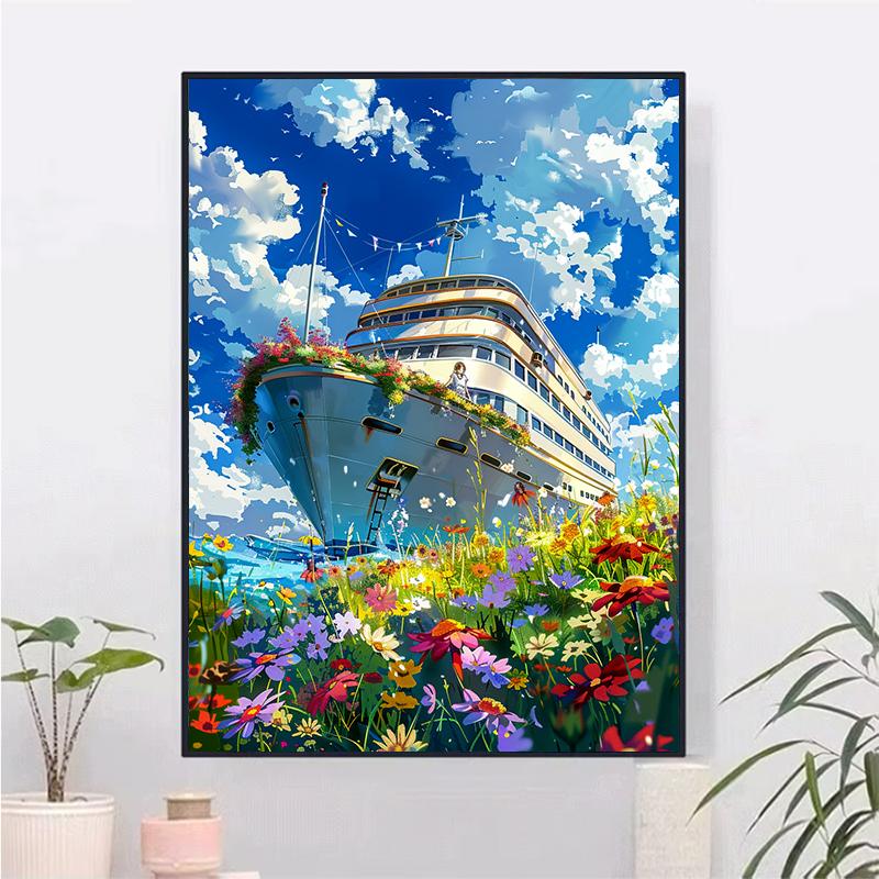 5d DIY Алмазная картина, вышивка крестом, мультфильм, корабль, пейзаж, алмазная вышивка, мозаика, полная круглая дрель, домашний декор, искусство