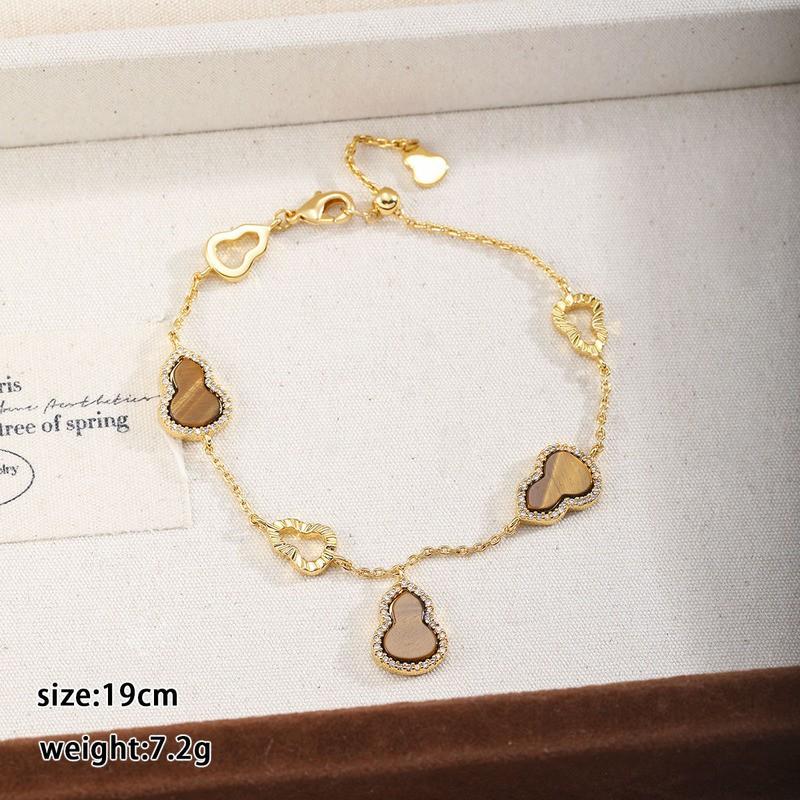 Elegant Gold-Plated Pendant Bracelet Women Modern Chinese-Inspired Geometric Design Tigers Eye Zircon Accents Lightweight