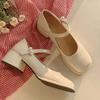 Ladies Summer Footwear Square Toe Japanese Style Shoes for Women 2024 Lolita Pearl White Normal Leather Casual Mary Jane Heels E