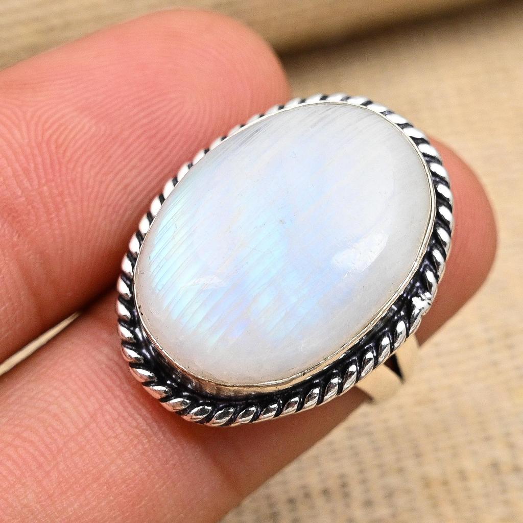 Rainbow Moonstone Gemstone Handmade Jewelry 925 Sterling Silver Ring For Love
