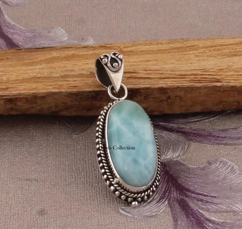 Подвеска из натурального камня Ларимар, дизайнерская подвеска ручной работы в стиле бохо, рождественские украшения, подвеска Рейки, серебро 925 пробы