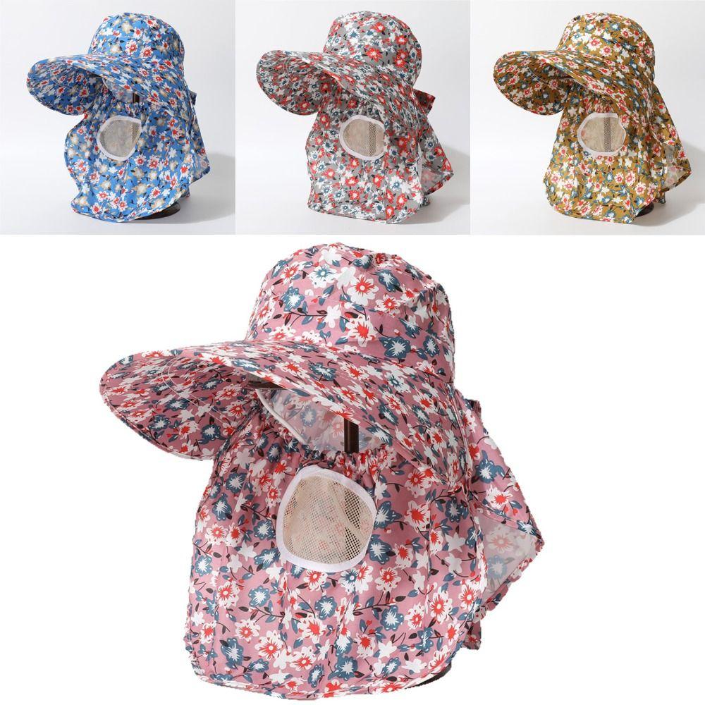 Wide Brim Sunscreen Hat with Shawl Fishing Cap New Tea Picking Hat Women