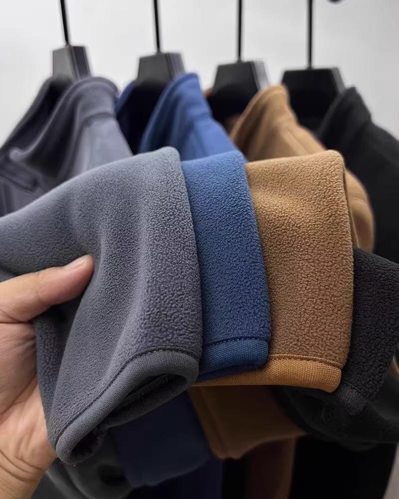 Мужская флисовая куртка однотонного цвета - Осенне-зимний повседневный кардиган-свитшот с трендовым свободным отложным воротником.