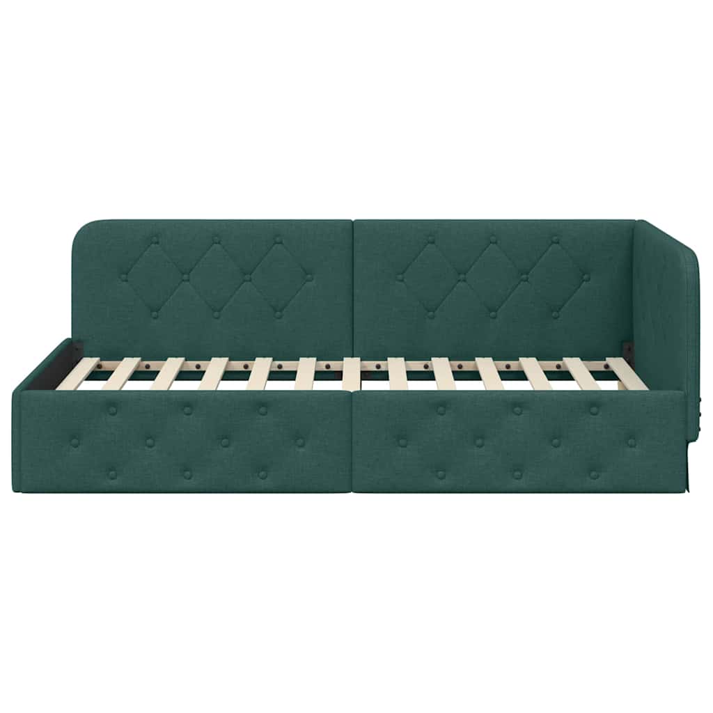 Corner Bed Frame Dark Green 100 x 200 cm Fabric