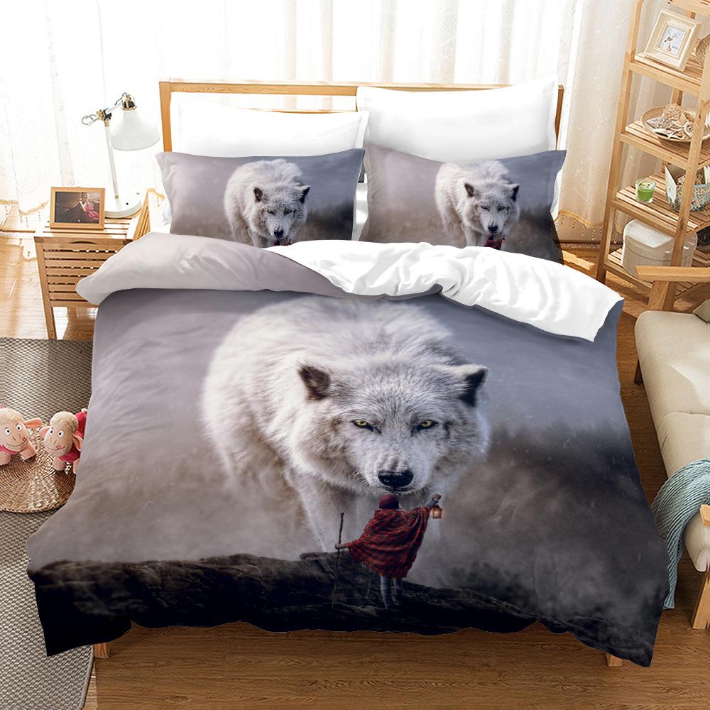 Пододеяльник с 3D рисунком волка, комплект постельного белья, пододеяльник, наволочка, 2 или 3 двуспальные кровати, односпальная кровать, полный размер, мягкая моющаяся молния, украшение для дома
