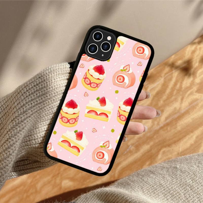 Lovely Strawberry Cake Phone Case Silicone PC+TPU Case for iPhone 11 12 13 Pro Max 8 7 6 Plus X SE XR Hard Fundas