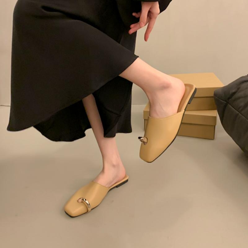 Новинка Дизайн Тапочки Женские Туфли-мюли с квадратным носком 2024 Лето Новые Женские Уличные Тапочки из коровьей кожи Dcfh233