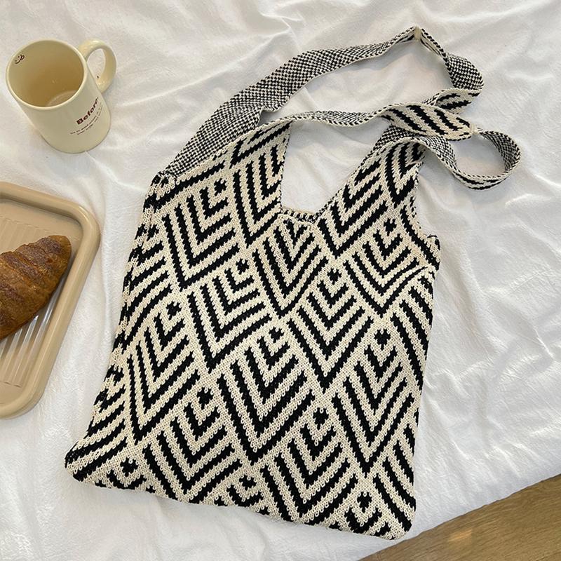 Yogodlns Винтажная геометрия крючком сумки для покупок вязаные сумки большой емкости сумка через плечо модная книжная упаковка для женщин путешествия