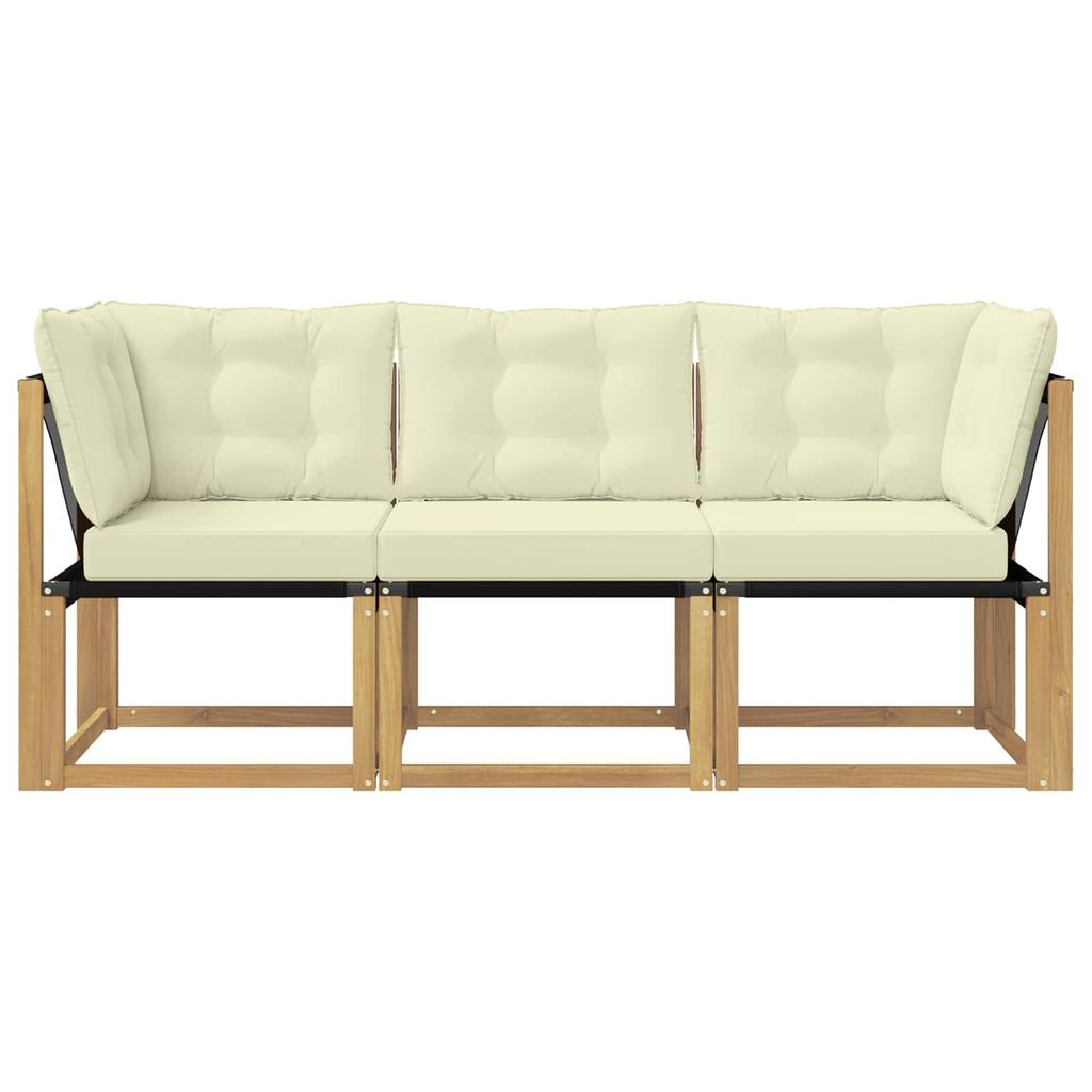 Outdoor Center and Corner Sofa with Cushions 3 Piece Set White