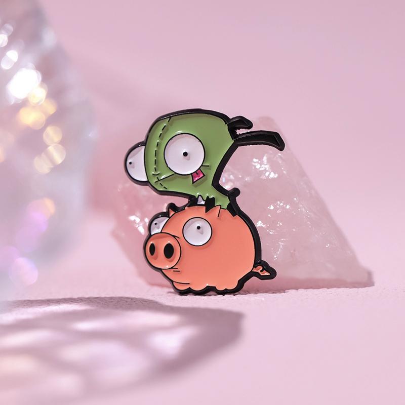 Invader ZIM Enamel Pins Custom Cartoon Dib Pig Brooches Lapel Badges Anime TV Series Jewelry Gift for Fans Friends