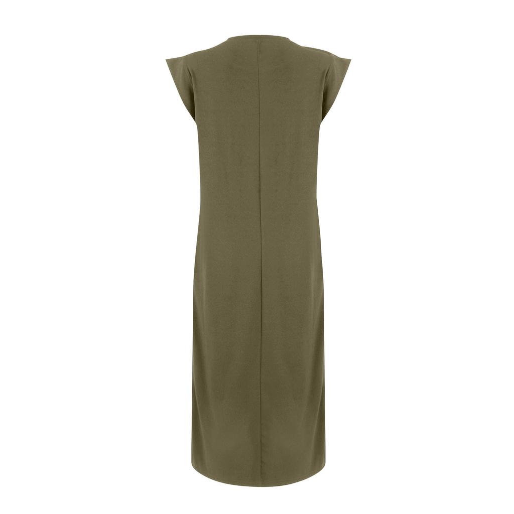 Женское летнее повседневное свободное платье с круглым вырезом и разрезом без морщин, длинное пляжное платье макси с карманами