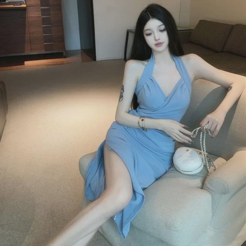 2024 French Halter Neck Sexy Summer Dress – Hip-Length, Unique Niche Design