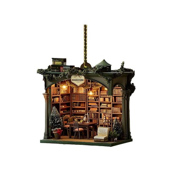 1Pc/2Pcs Christmas Bookstore Ornament Acrylic 2D Flat Book Store Ornament Xmas Tree Hanging Decoration for Book Lovers