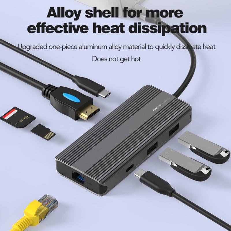 Алюминиевый концентратор TypeC e Rj45 1000M PD100w для HDTV ноутбука SSD адаптер док-станция USB