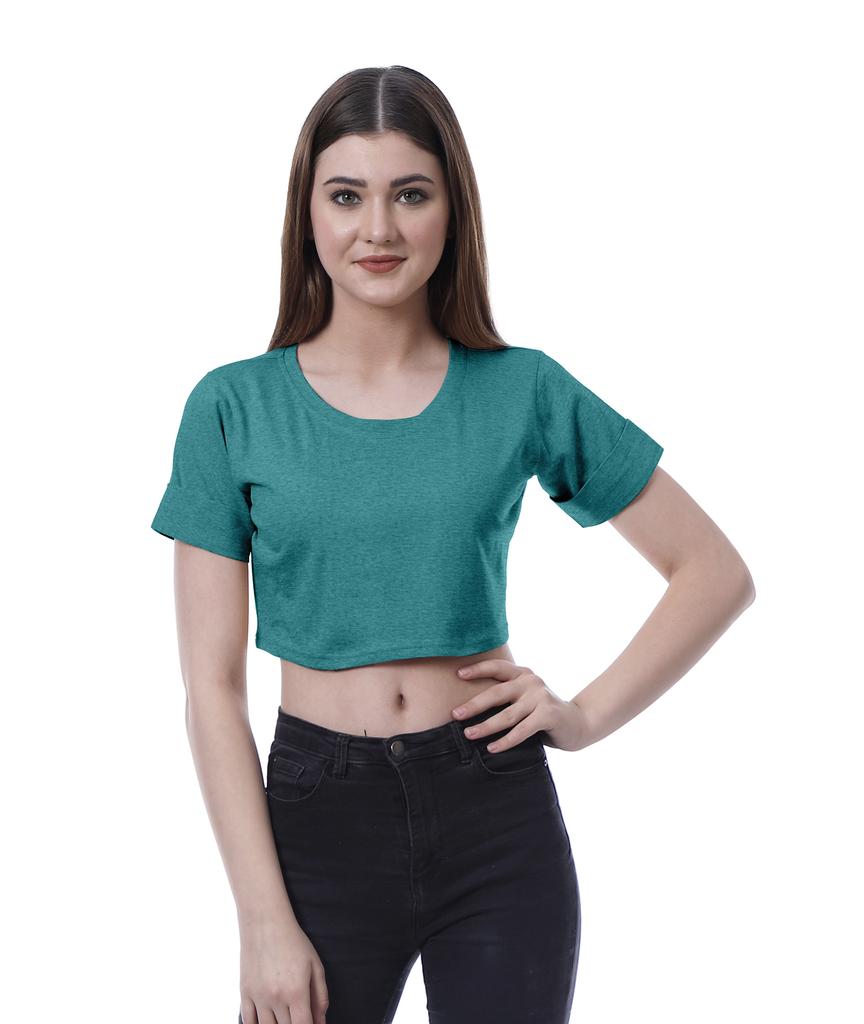 Moomaya Womens Round Neck Crop Top Short Sleeves Summer T-shirt Loose Fit