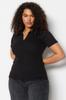 Women's Fashion Plus Size Blouse Polo Neck Short Black Corduroy Shirt Collar Knitted Blouse