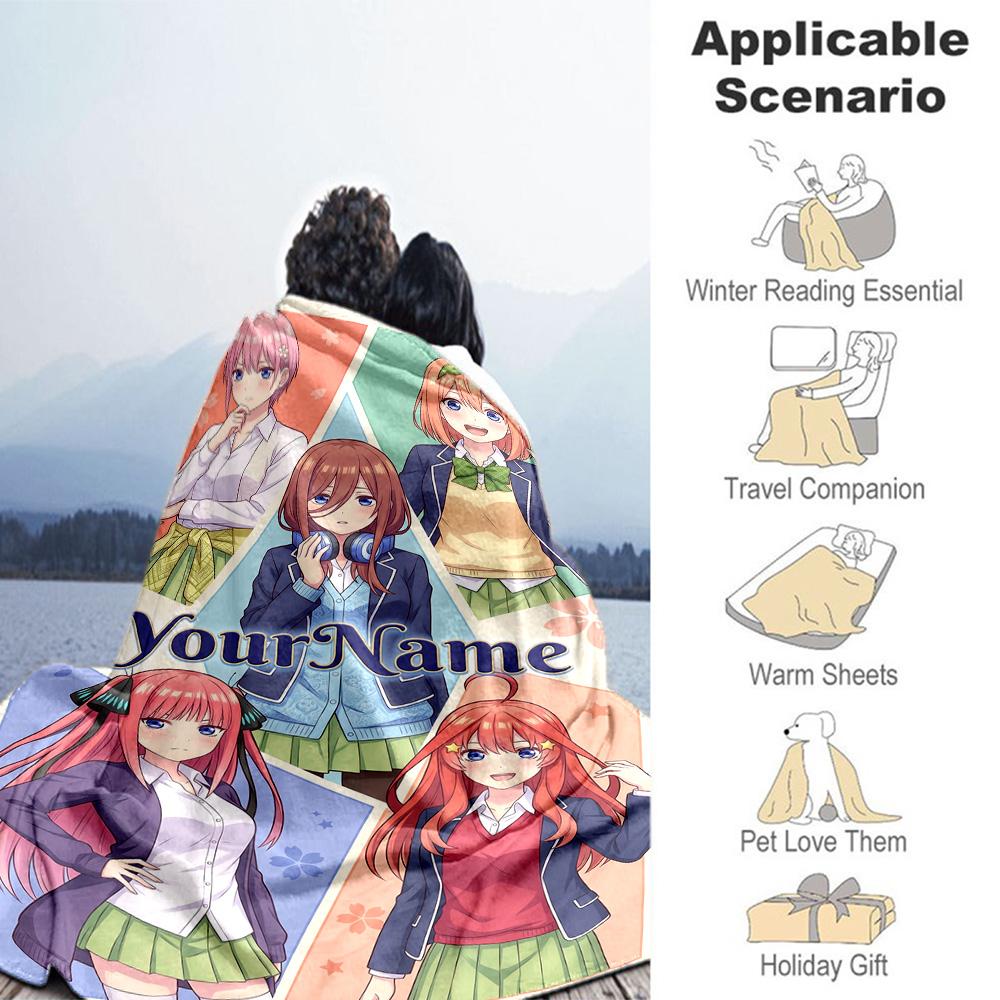 Quintessential Quintuplets 6 Personalized Text Blanket Throw Personalized Blanket Soft Warm Cozy Suitable for Home Decor Nap Office Bed
