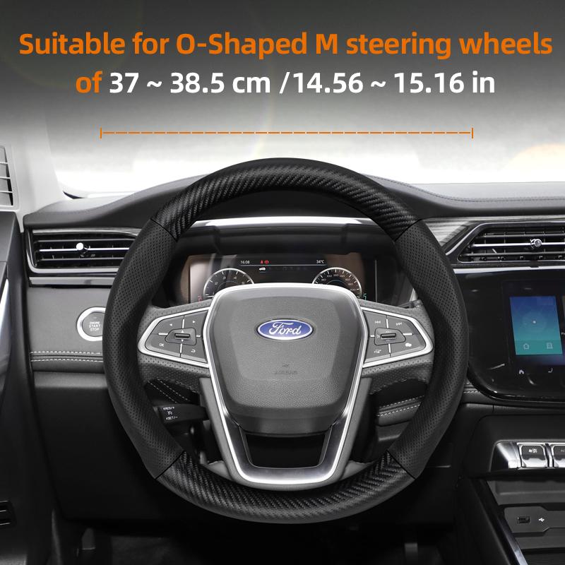 Fypaj3 Подходит для Ford Дышащие отверстия Кожа Матовая Текстура Углеродного волокна Чехол на рулевое колесо Подходит для Focus Mk2 Mk3 Fiesta Mk7 Transit Custom