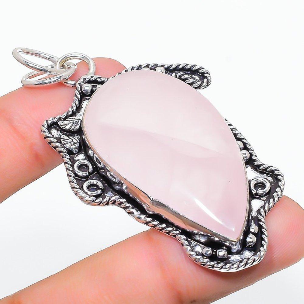 Кулон из розового кварца ручной работы из серебра 925 пробы 2,60" l0K59