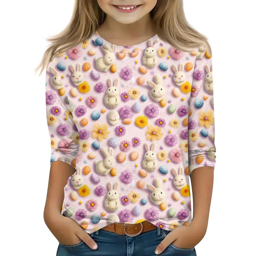 Топы с принтом для девочек 5-16 лет с круглым вырезом и рукавами 3/4 Футболки Модные топы Наряды Футболки