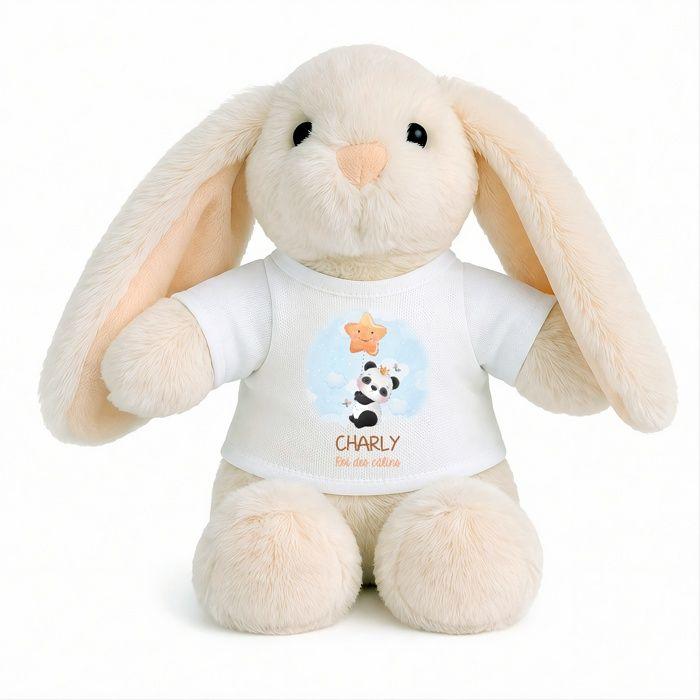 Planetee Peluche Lapin Bébé Doudou Charly Roi Des Calins Panda Cadeau Naissance Garçon Nouveau-Né Baby Shower