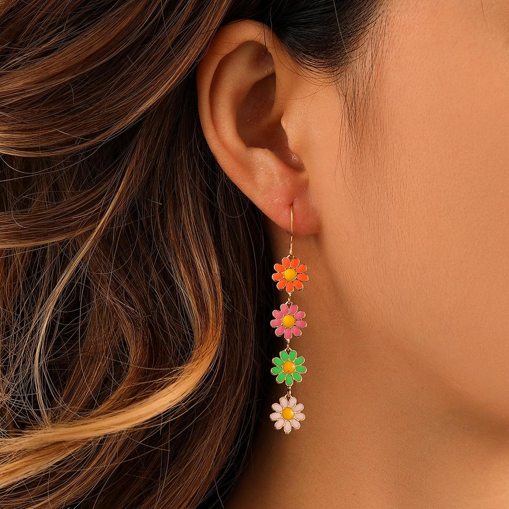 New Cute Daisy Flower Drop Earrings For Women 2026 Trend Colorful Sweet Sunflower Long Tassel Earrings Girls Party Jewelry Gift