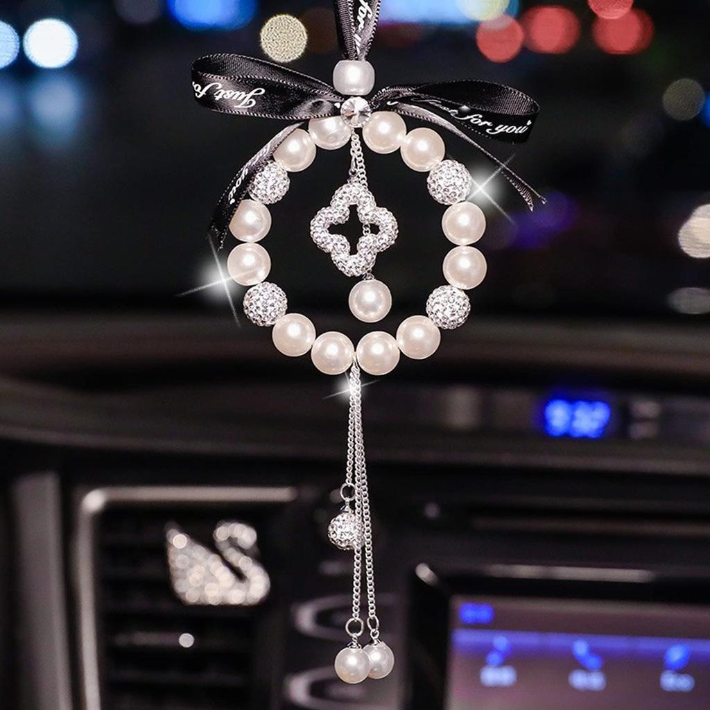 Samcos Four Leaf Clover, Lucky Pearl, Sparkle, Pendant, Car Decoration, Window Decoration, Fashionable, Precision,
