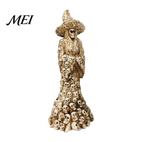 Small Desk Lamp for Dorm Skeleton Witch Resin Figurine, LED Light Up Gothic Statue, Spooky Bohemian Style Home Accents Dark Fantasy Ornament