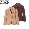 Счетчик Same Zbzr Осень Новая Женская одежда Западный стиль Мода Простой V-образный вырез Замшевые Блейзеры на одной пуговице